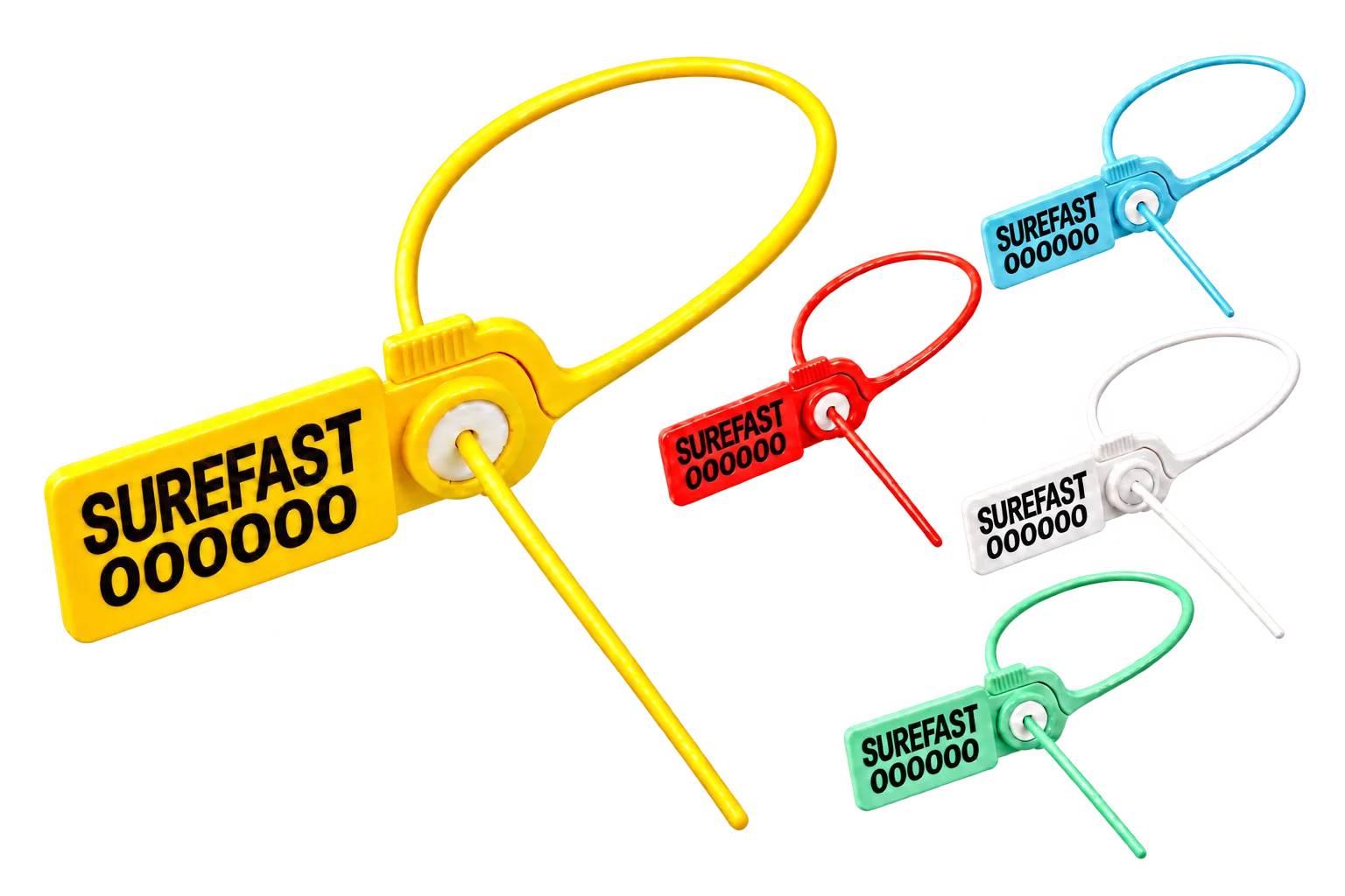 Secure Pull security seal range in yellow, red, blue, white and green
